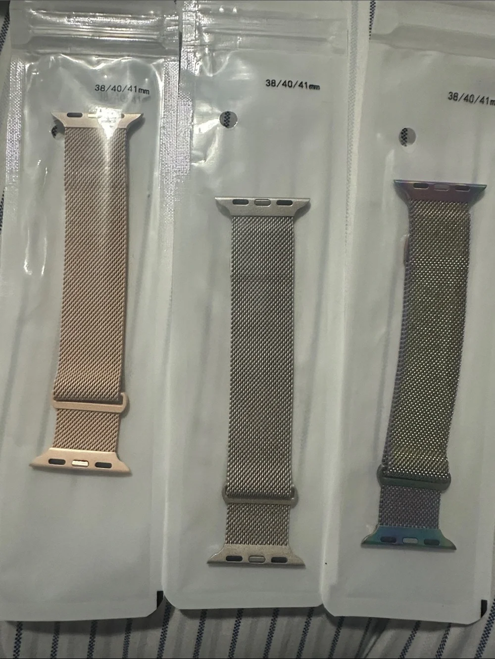 3x Apple Stainless Steel Milanese Loop Watch Bands - Rose Gold, Silver, Rainbow